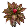 Nearly Natural 8679 14" Artificial Purple Ginger & Musa Leaf Plant in Silver Planter