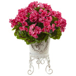 Nearly Natural Geranium with Metal Planter UV Resistant (Indoor/Outdoor)