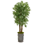 Nearly Natural 9709 76" Artificial Green Parlour Palm Tree in Copper Trimmed Metal Planter