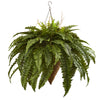 Nearly Natural 6872 26" Artificial Green Giant Boston Fern with Cone Hanging Basket