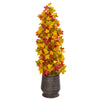 Nearly Natural 9951 43" Artificial Autumn Maple Tree in Ribbed Metal Planter, Multicolor