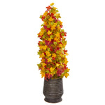 Nearly Natural 9951 43" Artificial Autumn Maple Tree in Ribbed Metal Planter, Multicolor