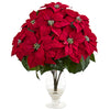 Nearly Natural 1727 25" Artificial Red Poinsettia Arrangement in Glass Vase