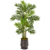 Nearly Natural 8903 63" Artificial Green Areca Palm Tree in Ribbed Metal Planter