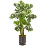 Nearly Natural 8903 63" Artificial Green Areca Palm Tree in Ribbed Metal Planter