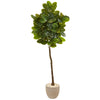 Nearly Natural 9578 78" Artificial Green Real Touch Rubber Leaf Tree in Sand Stone Planter