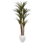 Nearly Natural 9659 70" Artificial Green Giant Yucca Tree in White Planter, UV Resistant