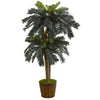 Nearly Natural 5626 5.5' Artificial Green Double Sago Palm Tree in Wood Planter