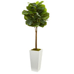 Nearly Natural 5873 4' Artificial Green Fiddle Leaf Tree in White Tower Planter