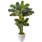 Nearly Natural 5967 5' Artificial Green Double Stalk Banana Tree in White Planter