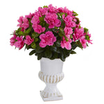 Nearly Natural 8158 17" Artificial Pink Azalea Plant in White Urn