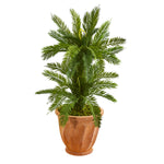 Nearly Natural 9202 3' Artificial Green Double Cycas Plant in Terra Cotta Planter