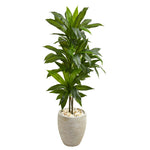 Nearly Natural 6456 4' Artificial Green Real Touch Dracaena Plant in Sand Colored Planter