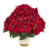 Nearly Natural 1964 24" Artificial Red Poinsettia Arrangement in White Bowl