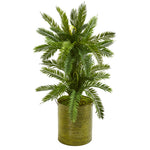 Nearly Natural 9201 2.5' Artificial Green Double Cycas Plant in Metal Planter