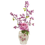 Nearly Natural 25`` Peony and Thistle Artificial Arrangement in Flower Print Jar