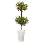 Nearly Natural 5857 5.5' Artificial Green Olive Double Topiary Tree in White Tower Planter