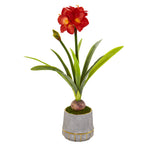 Nearly Natural P1140 32" Artificial Green & Red Amaryllis Plant in Planter with Gold Trimming
