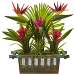 Nearly Natural 6306 19" Artificial Green Birds of Paradise & Bromeliad in Planter, Multicolor