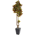 Nearly Natural 9652 70" Artificial Green & Maroon Croton Tree in Slate Planter