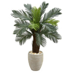 Nearly Natural 5793 4.5' Artificial Green Cycas Tree in Oval Planter, UV Resistant (Indoor/Outdoor)