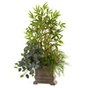 Nearly Natural 6826 38" Artificial Green Mixed Mini Bamboo, Fittonia & Springeri with Planter