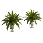 Nearly Natural 6790-S2 20" Artificial Green Boston Fern with Urn, Set of 2