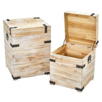 Nearly Natural Decorative White Wash Storage Boxes-Trunks with Metal Detail (Set of 2)
