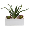 Nearly Natural P1277 12" Artificial Green Aloe & Echeveria Succulent Plant in White Planter