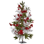 Nearly Natural 5478 26" Artificial Green, Red & White Plum Blossom Pine Ice Twig Tree