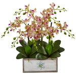 Nearly Natural 1491 Phalaenopsis Orchid Arrangement in Decorative Wood Vase
