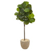 Nearly Natural 9683 51" Artificial Green Real Touch Fiddle Leaf Tree in Sandstone Planter