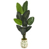 Nearly Natural 64`` Traveler`s Palm Artificial tree in Floral Print Planter