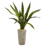Nearly Natural P1271 27" Artificial Green Sansevieria Plant in Weathered Oak Planter