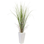Nearly Natural 6963 58" Artificial Green Bamboo Grass in White Tower Ceramic