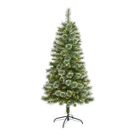 Nearly Natural 5`Wisconsin Slim Snow Tip Pine Artificial Christmas Tree with 150 Clear LED Lights