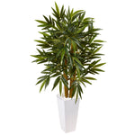 Nearly Natural 5815 4' Artificial Green Bamboo Tree in White Tower Planter