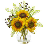 Nearly Natural 1812 Sunflower Artificial Arrangement in Glass Vase