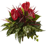 Nearly Natural 6145-S2 24" Artificial Green & Red Mixed Anthurium Bush, Set of 2