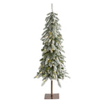 Nearly Natural 4.5` Flocked Washington Alpine Christmas Artificial Tree with 100 White Warm LED Lights and 285 Bendable Branches