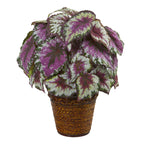 Nearly Natural 8878 17" Artificial Green & Purple Wax Begonia Plant in Basket