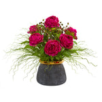 Nearly Natural A1018 21" Artificial Green & Pink Peony & Grass Arrangement in Designer Vase