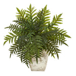 Nearly Natural P1094 2' Artificial Green Real Touch Hares Foot Fern Plant in Country White Planter