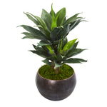 Nearly Natural 9516 31" Artificial Green Double Agave Plant in Metal Bowl Planter