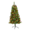 Nearly Natural 5`Norway Mixed Pine Artificial Christmas Tree with 200 Clear LED Lights, Pine Cones and Berries