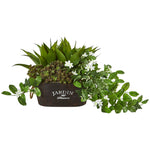 Nearly Natural 8431 16" Artificial Green Mixed Succulents, Stephanotis & Ivy Plant in Black Container