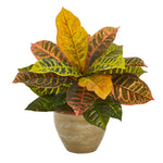 Nearly Natural 15``Garden Croton Artificial Plant in Ceramic Planter (Real Touch)