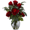 Nearly Natural 1280 Rose With Fern Silk Flower Arrangements
