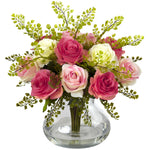 Nearly Natural Rose & Maiden Hair Arrangement w/Vase
