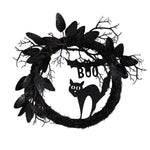 Nearly Natural W1207 22`` Halloween Black Cat and Bat Boo Twig Wreath